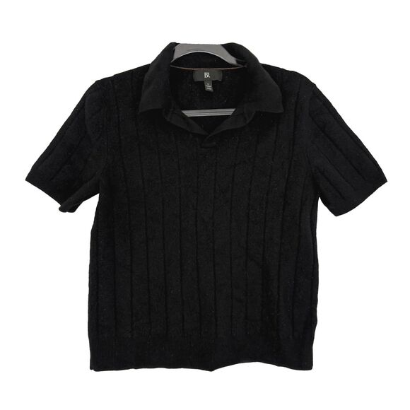 BANANA Republic Extra Fine Merino Polo Sweater L Black Short Sleeve B69 - Picture 1 of 4